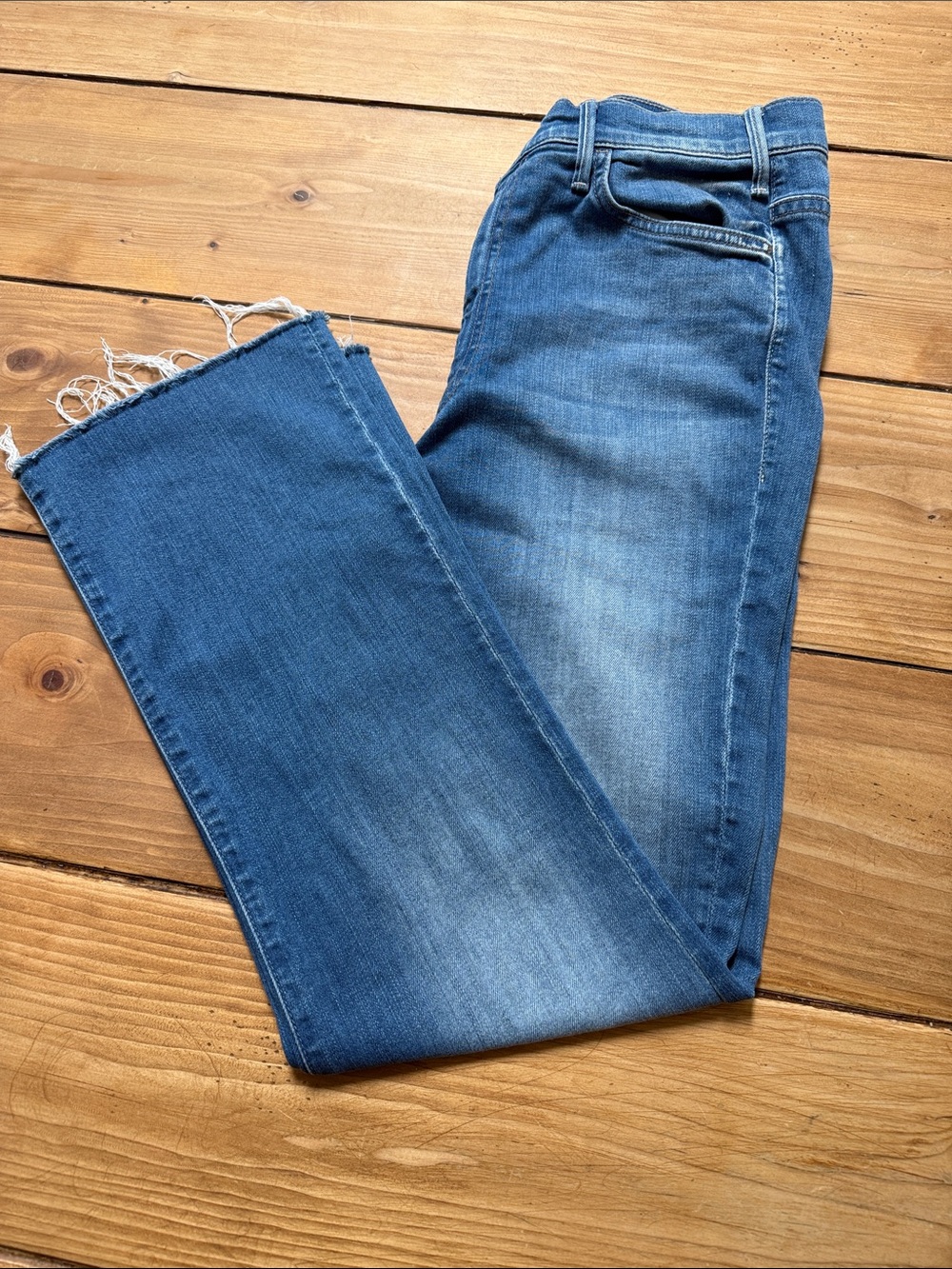 MOTHER Blue Frayed Hem Wide-Leg Jeans - Picture 6 of 10